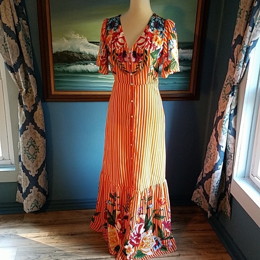 NWOT LULU’STROPICAL FLORAL FULL SKIRT MAXI DRESS - Picture 2 of 13